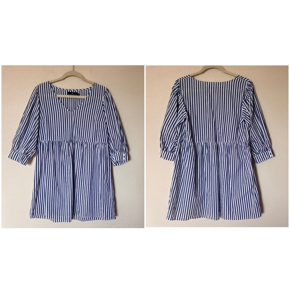 Tuckernuck Pomander Place Lizzie Oxford Stripe Puff Sleeve Babydoll Dress Large - Picture 4 of 14